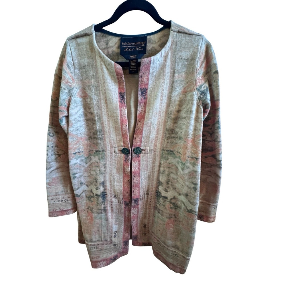 Soft Surroundings Label Noir Oushak Open Women's XS Petite Tapestry Cardigan Art